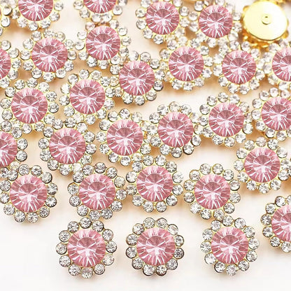 120 Pcs 12mm Sunflower Sew on Rhinestones Crystal Glass Gems, Metal Claw Rhinestones Jewels for Crafts, Glitter Gemstones for Clothes Shoes Cap Earring Belt Sewing Accessories(07 Light Pink)