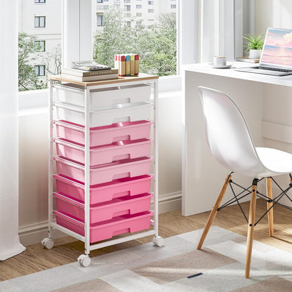 Rolling Storage Cart with 8 Drawers,Rose Pink