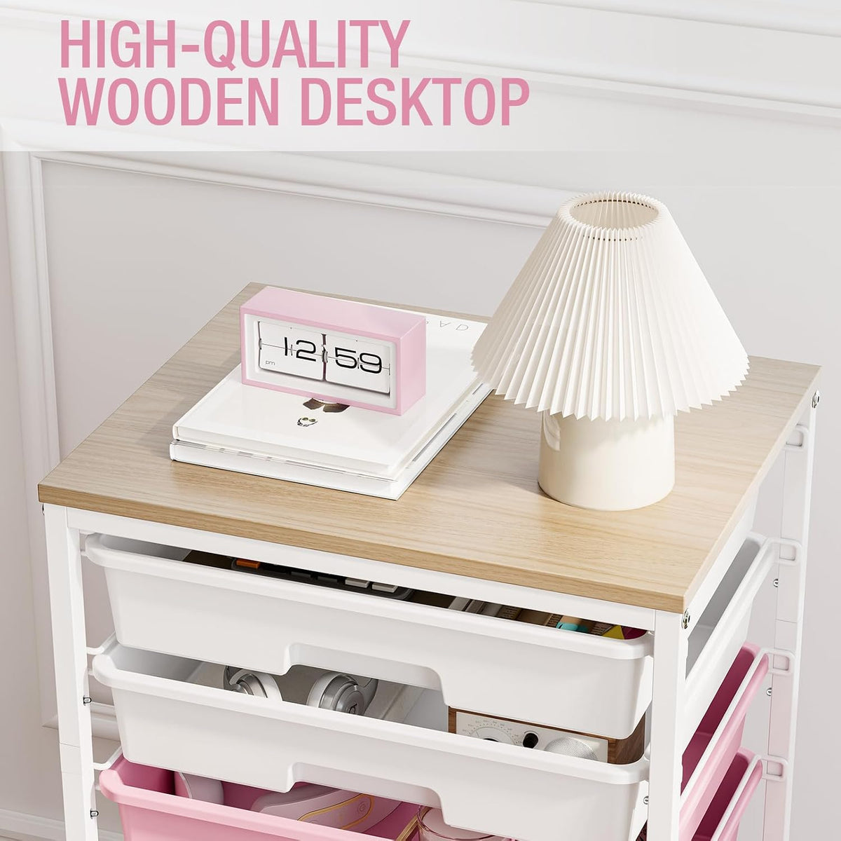 Rolling Storage Cart with 8 Drawers,Rose Pink