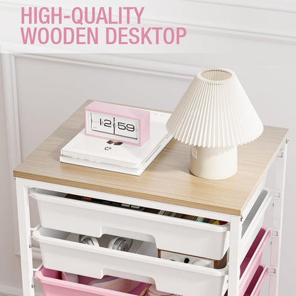 Rolling Storage Cart with 8 Drawers,Rose Pink