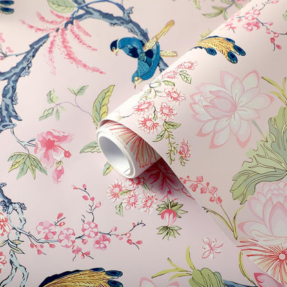 Chinoiserie Peel and Stick Wallpaper,15.75" X 118",A,Blush