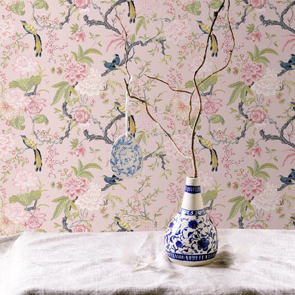 Chinoiserie Peel and Stick Wallpaper,15.75" X 118",A,Blush