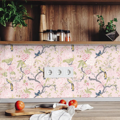 Chinoiserie Peel and Stick Wallpaper,15.75" X 118",A,Blush