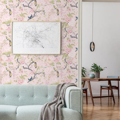 Chinoiserie Peel and Stick Wallpaper,15.75" X 118",A,Blush