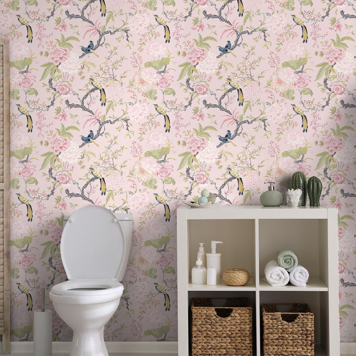 Chinoiserie Peel and Stick Wallpaper,15.75" X 118",A,Blush