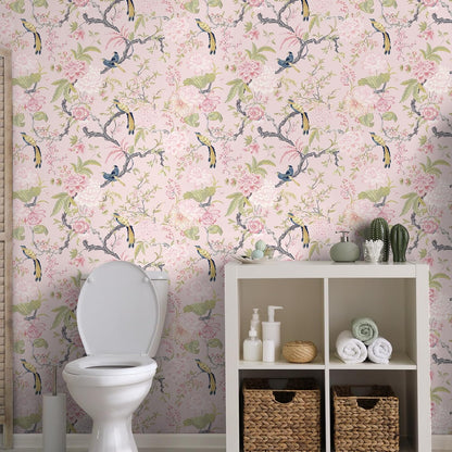 Chinoiserie Peel and Stick Wallpaper,15.75" X 118",A,Blush