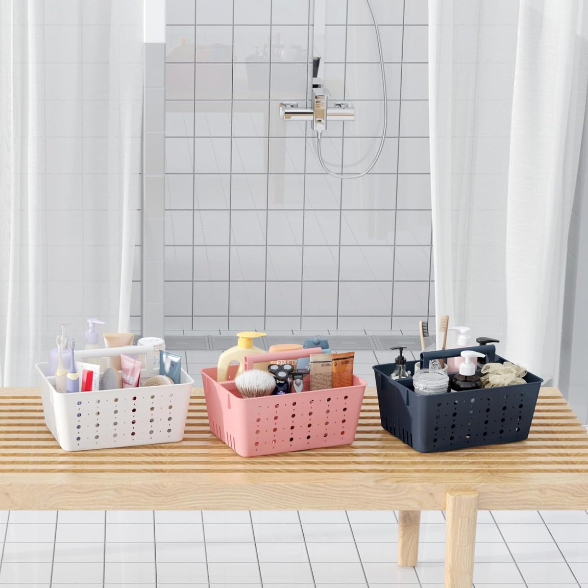 Portable Shower Caddy, Plastic Basket Organizer, Pink, 1 Pack