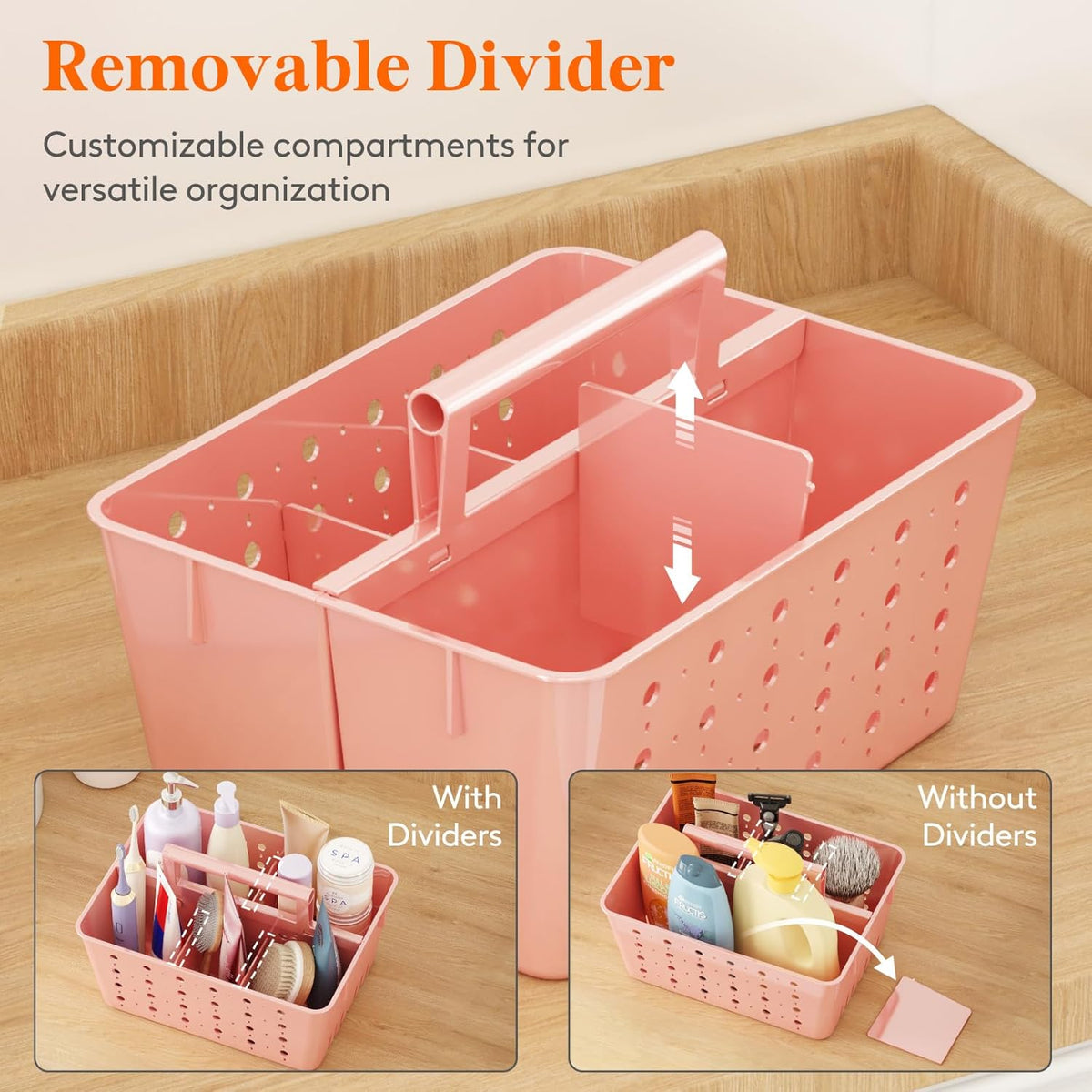 Portable Shower Caddy, Plastic Basket Organizer, Pink, 1 Pack