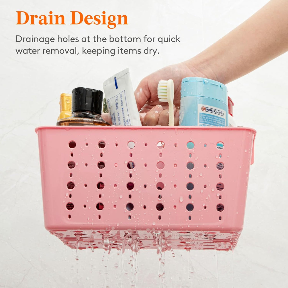 Portable Shower Caddy, Plastic Basket Organizer, Pink, 1 Pack