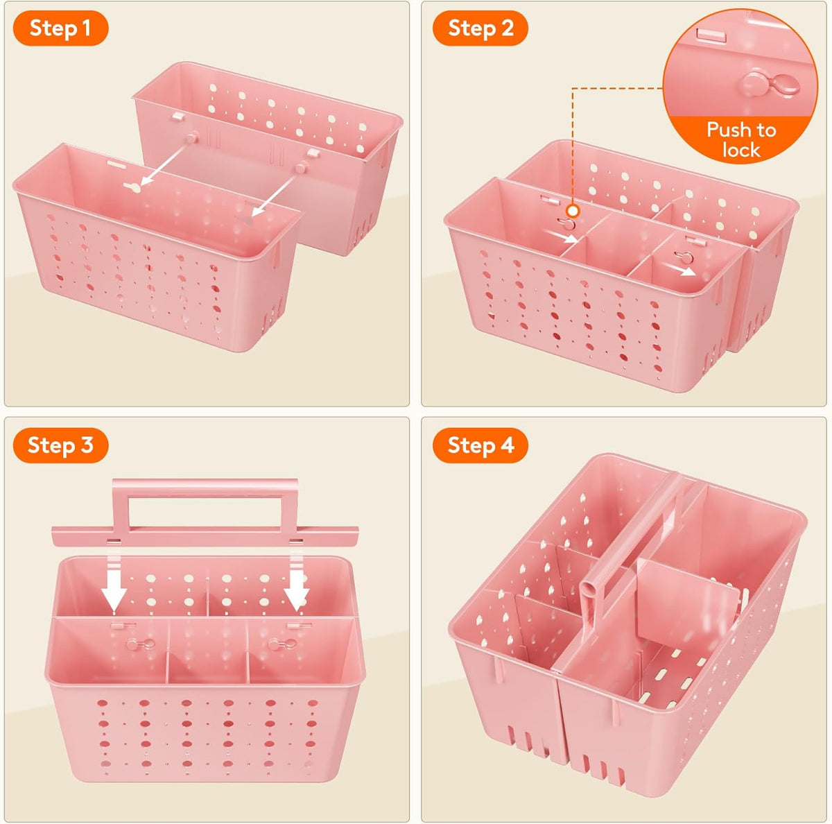 Portable Shower Caddy, Plastic Basket Organizer, Pink, 1 Pack