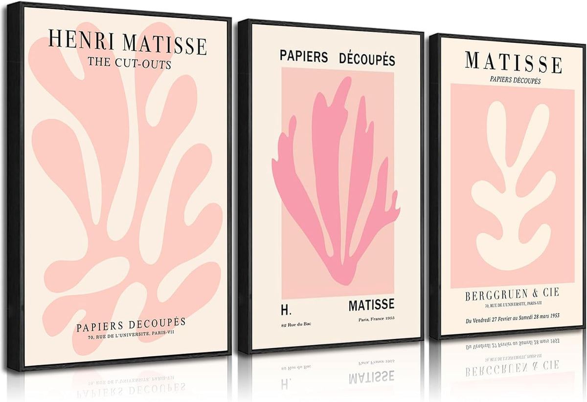 3Pcs Pink Matisse Wall Art Pictures Abstract Flower Market Poster Prints Retro Aesthetic Danish Pastels Canvas Painting Henri Matisse Artwork Wall Decor for Living Room Bedroom 12x16in Unframed