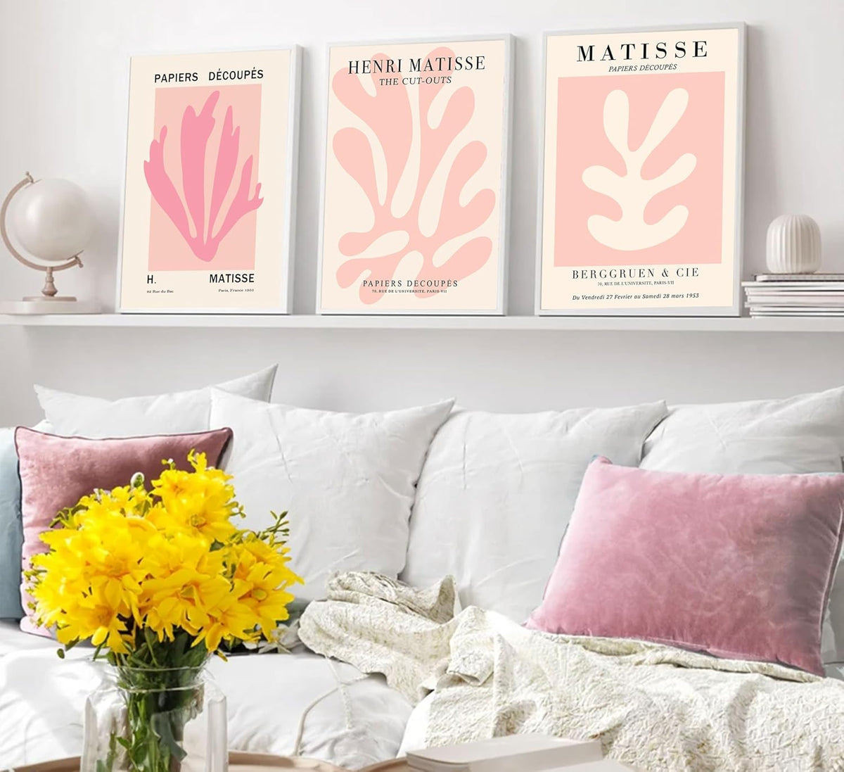 3Pcs Pink Matisse Wall Art Pictures Abstract Flower Market Poster Prints Retro Aesthetic Danish Pastels Canvas Painting Henri Matisse Artwork Wall Decor for Living Room Bedroom 12x16in Unframed