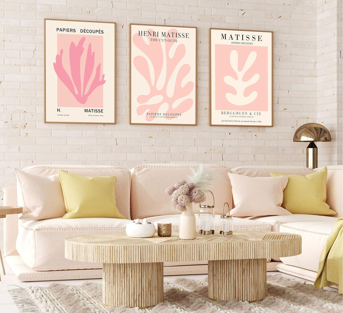 3Pcs Pink Matisse Wall Art Pictures Abstract Flower Market Poster Prints Retro Aesthetic Danish Pastels Canvas Painting Henri Matisse Artwork Wall Decor for Living Room Bedroom 12x16in Unframed
