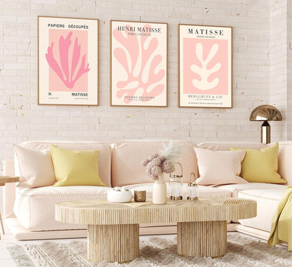 3Pcs Pink Matisse Wall Art Pictures Abstract Flower Market Poster Prints Retro Aesthetic Danish Pastels Canvas Painting Henri Matisse Artwork Wall Decor for Living Room Bedroom 12x16in Unframed