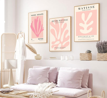 3Pcs Pink Matisse Wall Art Pictures Abstract Flower Market Poster Prints Retro Aesthetic Danish Pastels Canvas Painting Henri Matisse Artwork Wall Decor for Living Room Bedroom 12x16in Unframed