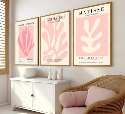 3Pcs Pink Matisse Wall Art Pictures Abstract Flower Market Poster Prints Retro Aesthetic Danish Pastels Canvas Painting Henri Matisse Artwork Wall Decor for Living Room Bedroom 12x16in Unframed