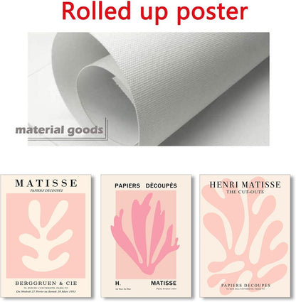 3Pcs Pink Matisse Wall Art Pictures Abstract Flower Market Poster Prints Retro Aesthetic Danish Pastels Canvas Painting Henri Matisse Artwork Wall Decor for Living Room Bedroom 12x16in Unframed