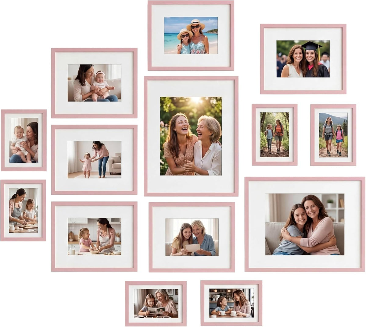 14 Pack Pink Picture Frames Set, 2pcs 11x14 Matted for 8x10, 6pcs 8x10 Matted for 5x7, 6pcs 5x7 Matted for 4x6, Gallery Frame Collage for Wall or Tabletop Display