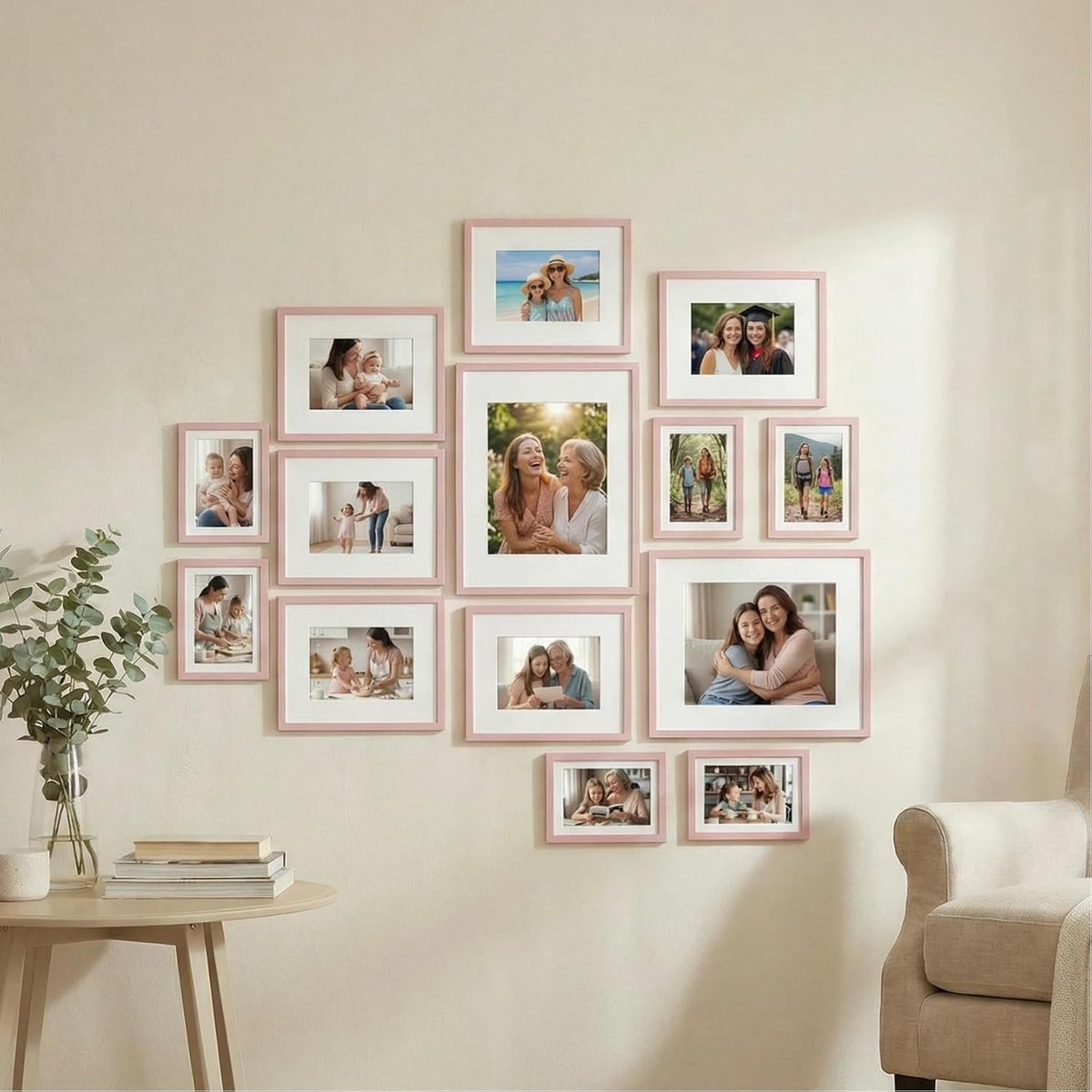 14 Pack Pink Picture Frames Set, 2pcs 11x14 Matted for 8x10, 6pcs 8x10 Matted for 5x7, 6pcs 5x7 Matted for 4x6, Gallery Frame Collage for Wall or Tabletop Display