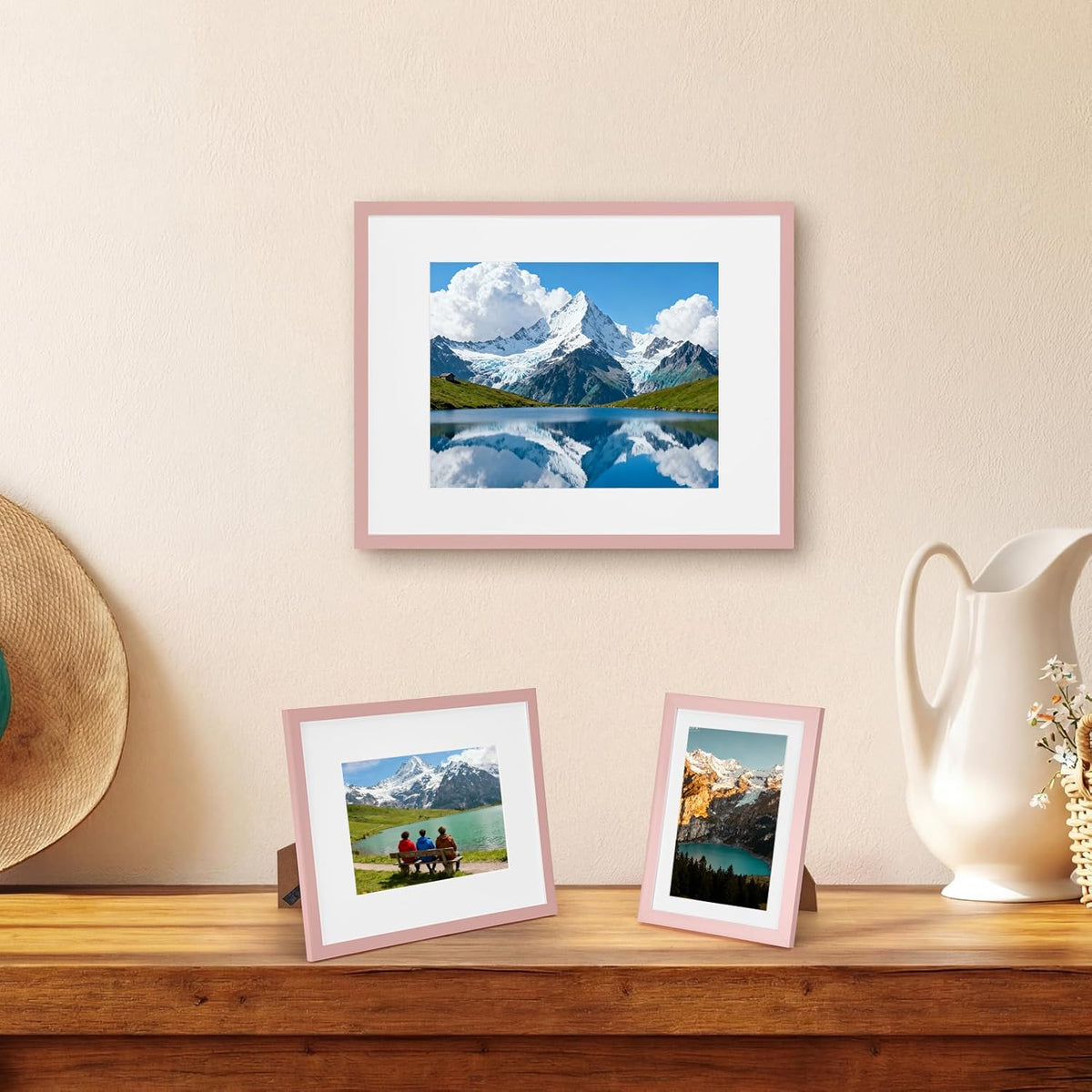 14 Pack Pink Picture Frames Set, 2pcs 11x14 Matted for 8x10, 6pcs 8x10 Matted for 5x7, 6pcs 5x7 Matted for 4x6, Gallery Frame Collage for Wall or Tabletop Display