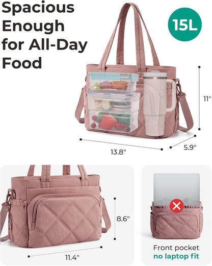 Lunch Bag Lunch Box Women Insulated Cooler Bag for Work, Large Lunchbox for Adult, Leakproof Womens Lunch Tote Bags with Shoulder Strap for Travel, Picnic, Pink