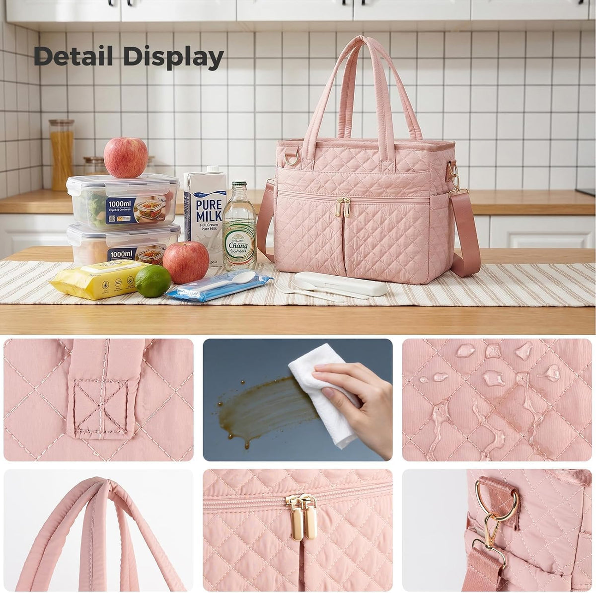 Lunch Bag Lunch Box Women Insulated Cooler Bag for Work, Large Lunchbox for Adult, Leakproof Womens Lunch Tote Bags with Shoulder Strap for Travel, Picnic, Pink