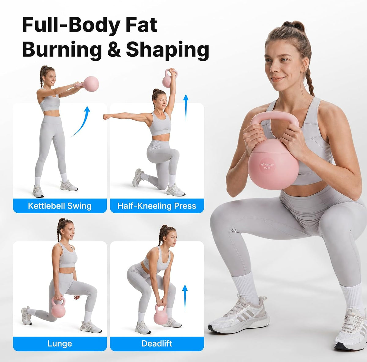 MERACH Soft Kettlebells 15/25 LB Shock-Absorbing Cushioned Base Anti-Slip