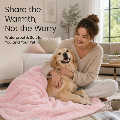 Waterproof Dog Blanket Reversible Fluffy Pet Bed Cover Pink Puppy Blankets Leakproof Sofa Couch Washable Cover Cat Pet Blanket for Warm-S