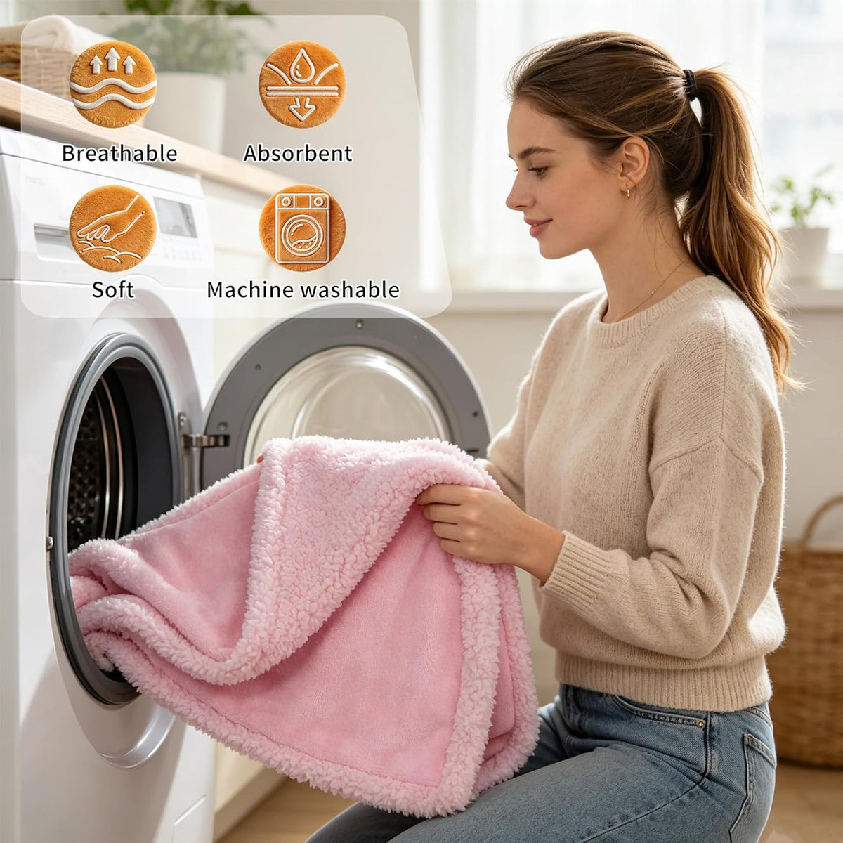 Waterproof Dog Blanket Reversible Fluffy Pet Bed Cover Pink Puppy Blankets Leakproof Sofa Couch Washable Cover Cat Pet Blanket for Warm-S
