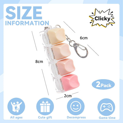 2 PCS Heart-Shaped Keyboard Fidget Toy for Adult, 4 Keys Clicky Keychain
