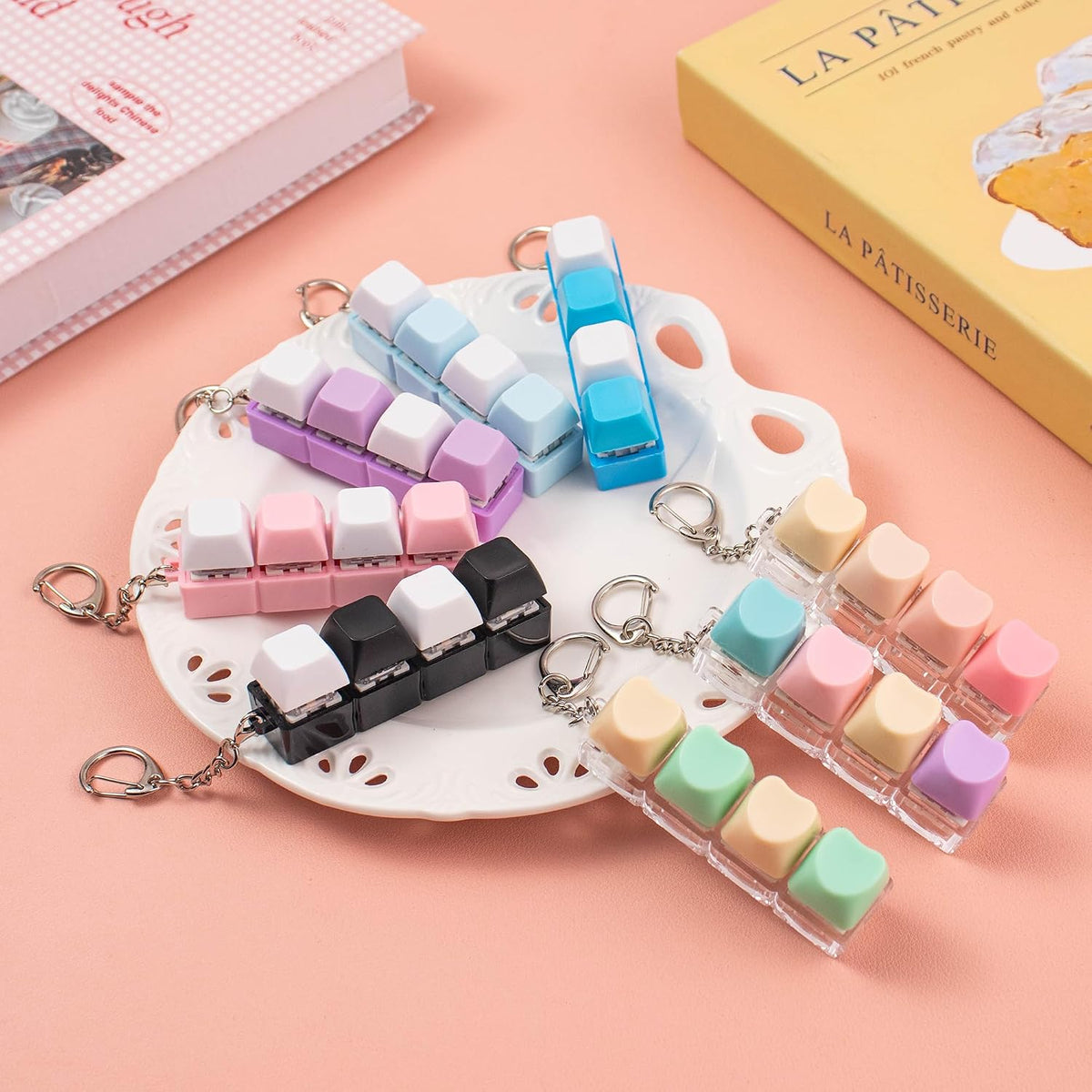 2 PCS Heart-Shaped Keyboard Fidget Toy for Adult, 4 Keys Clicky Keychain