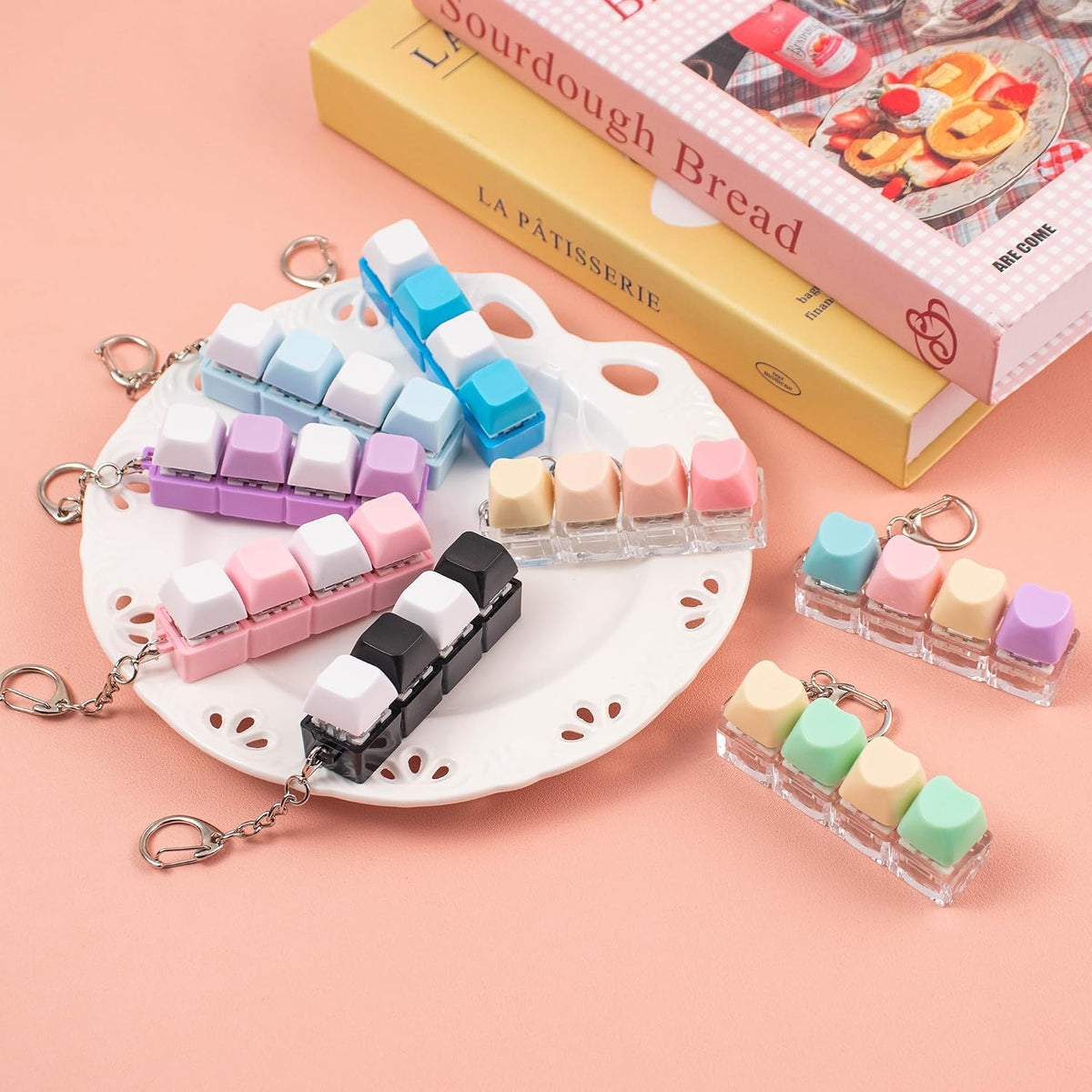 2 PCS Heart-Shaped Keyboard Fidget Toy for Adult, 4 Keys Clicky Keychain