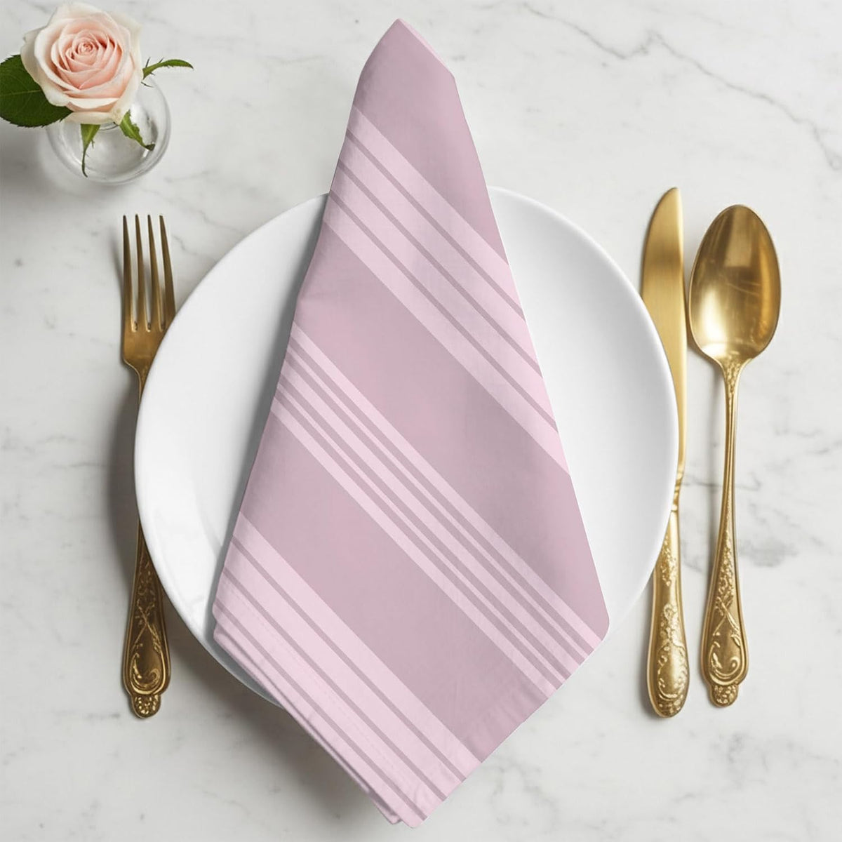 Modern Minimalist Lines Cloth Napkins Set of 6, Holiday Napkins for Baby Shower, Pink Lines Stripes Pattern Washable Reusable Dinner Napkin for Cocktail Wedding Party, 20 x 20 Inch