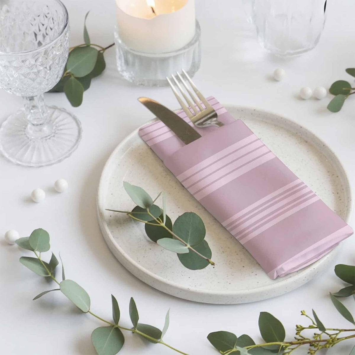 Modern Minimalist Lines Cloth Napkins Set of 6, Holiday Napkins for Baby Shower, Pink Lines Stripes Pattern Washable Reusable Dinner Napkin for Cocktail Wedding Party, 20 x 20 Inch