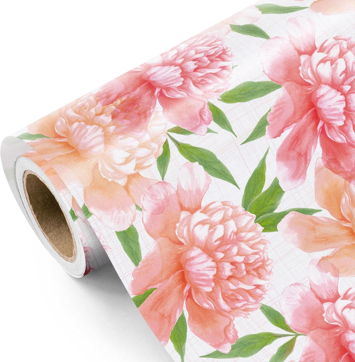 Floral Wrapping Paper Roll - Mini Roll - 17 Inch x 9.8 Feet - Peach Flower Wrapping Paper, Perfect for Girls Women Birthday, Wedding, Bridal Shower
