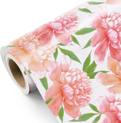 Floral Wrapping Paper Roll - Mini Roll - 17 Inch x 9.8 Feet - Peach Flower Wrapping Paper, Perfect for Girls Women Birthday, Wedding, Bridal Shower