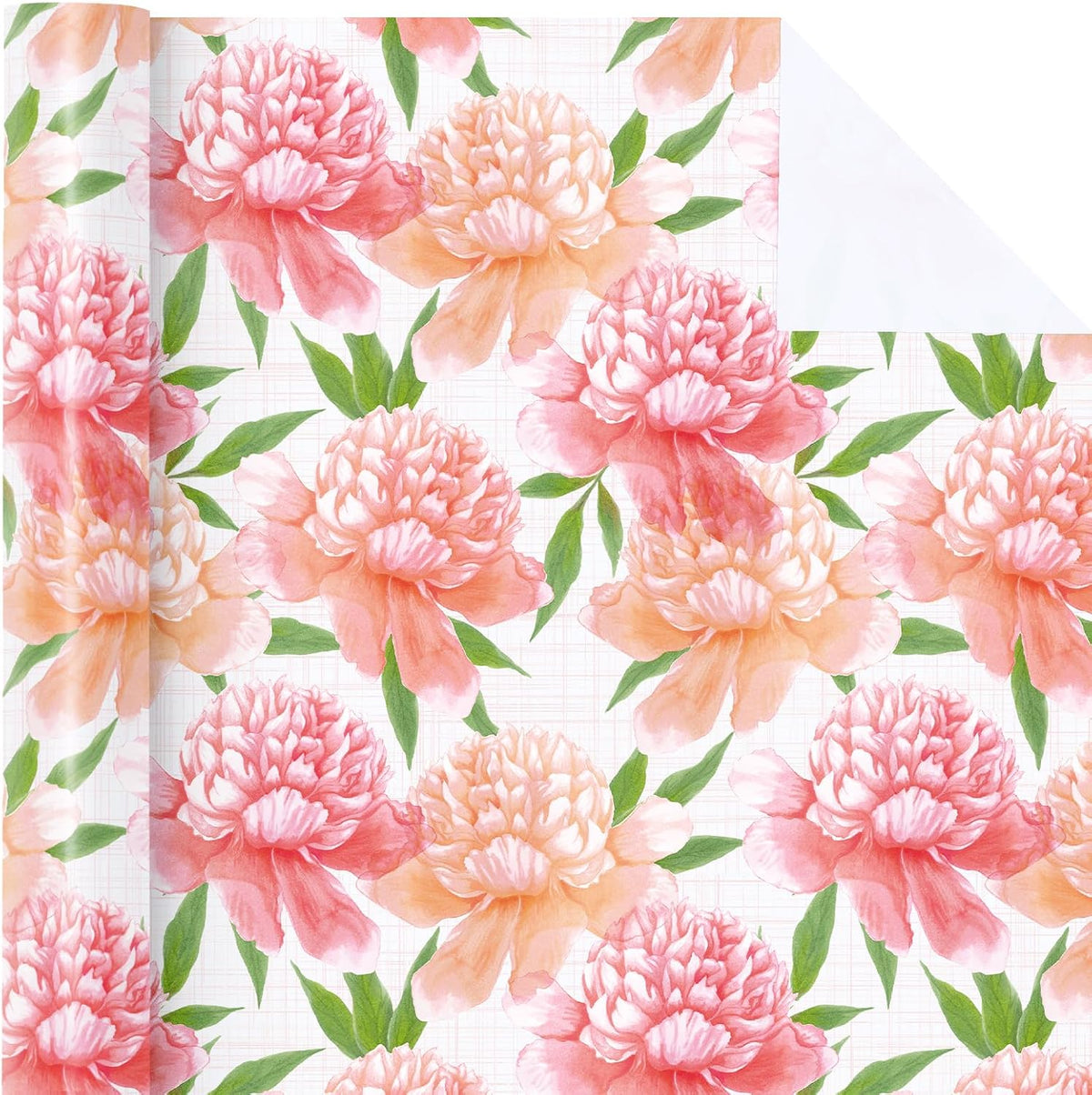 Floral Wrapping Paper Roll - Mini Roll - 17 Inch x 9.8 Feet - Peach Flower Wrapping Paper, Perfect for Girls Women Birthday, Wedding, Bridal Shower