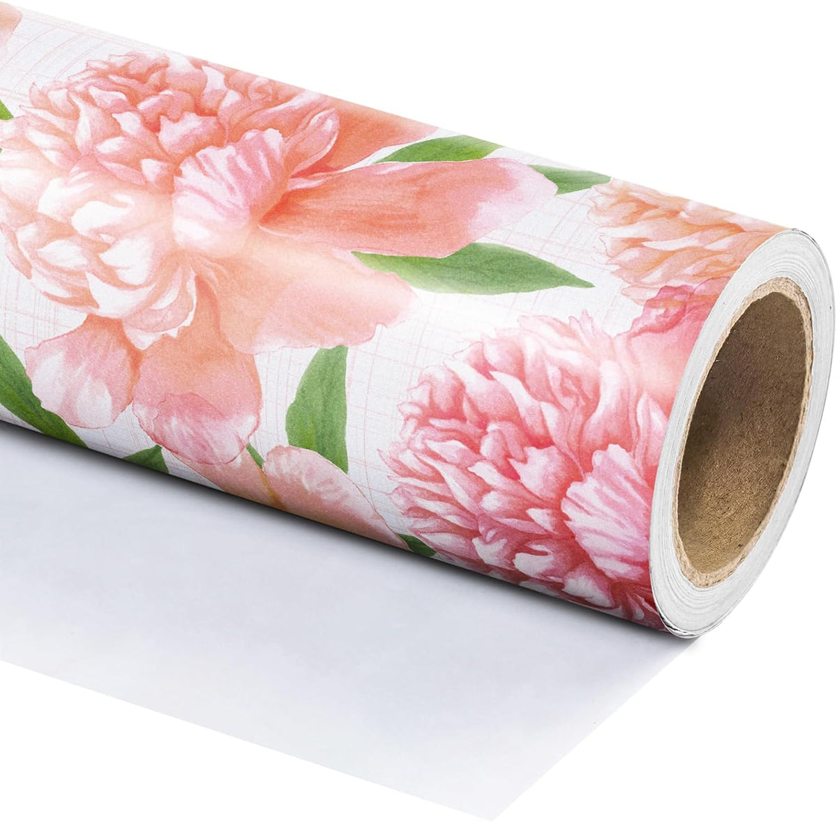 Floral Wrapping Paper Roll - Mini Roll - 17 Inch x 9.8 Feet - Peach Flower Wrapping Paper, Perfect for Girls Women Birthday, Wedding, Bridal Shower