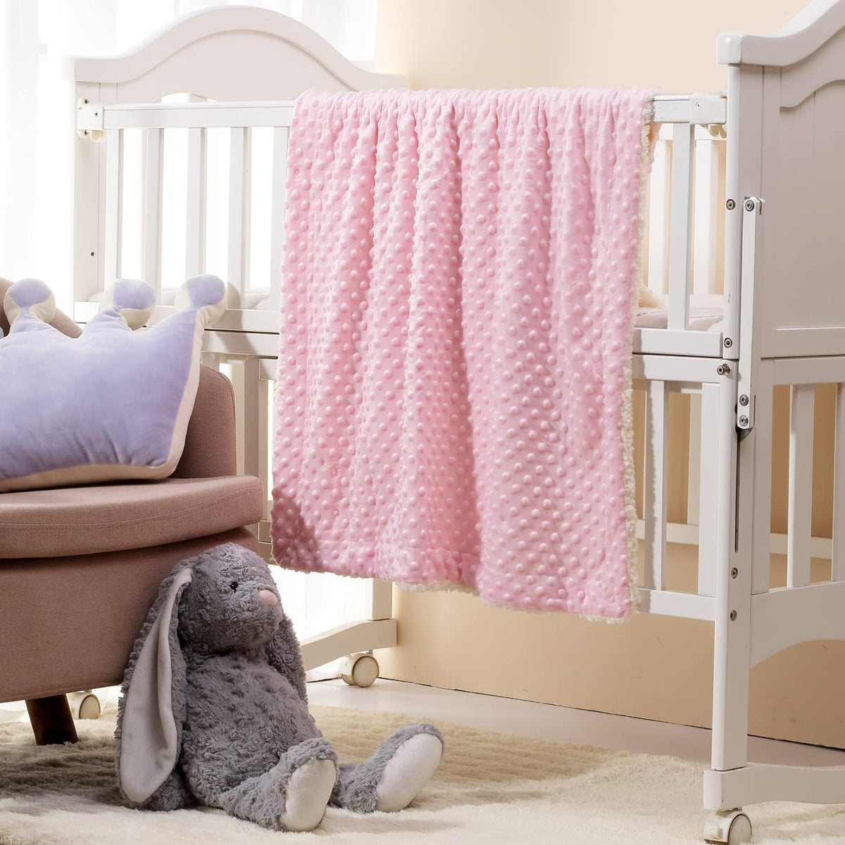 Cozy Soft and Warm Sherpa Baby Blanket for Infant Toddler's Crib Cot Stroller Gift for Baby Girls All Season Use(30"X40" Pink Dot)