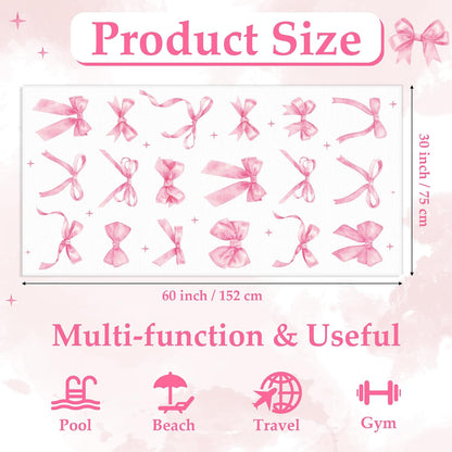 Coquette Pink Bow Beach Towel for Girls Women, 30 x 60 Inch