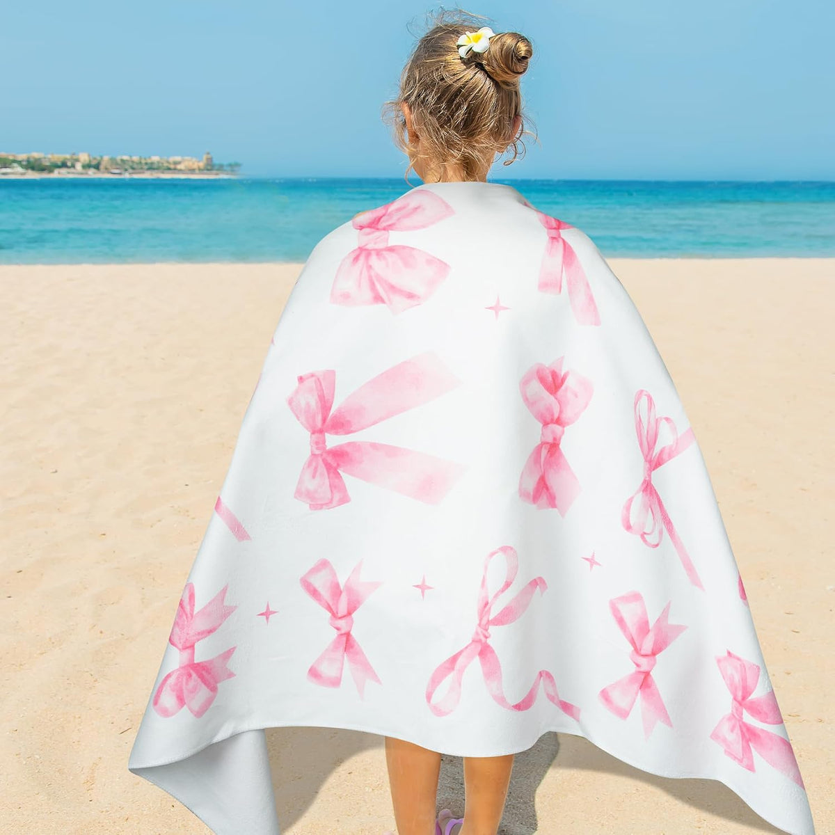Coquette Pink Bow Beach Towel for Girls Women, 30 x 60 Inch