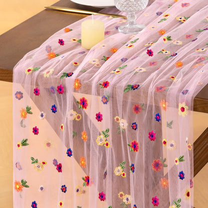 Flower Table Runner Fall Daisy Floral Tulle Cheesecloth Wedding Decor