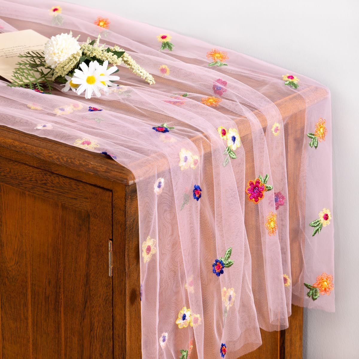 Flower Table Runner Fall Daisy Floral Tulle Cheesecloth Wedding Decor