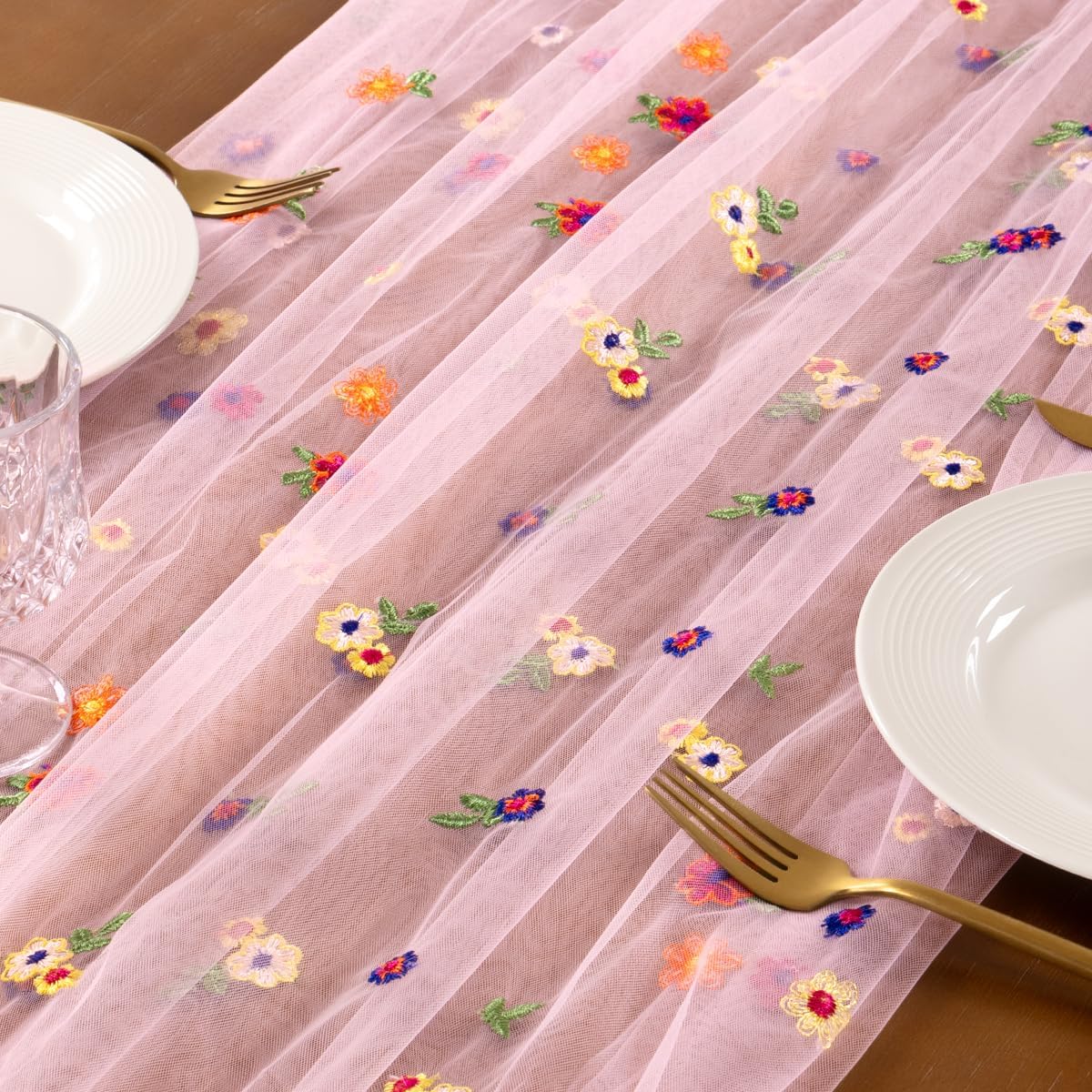 Flower Table Runner Fall Daisy Floral Tulle Cheesecloth Wedding Decor