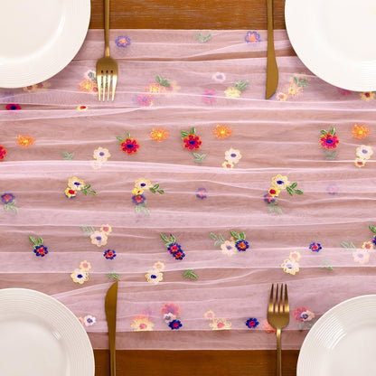 Flower Table Runner Fall Daisy Floral Tulle Cheesecloth Wedding Decor