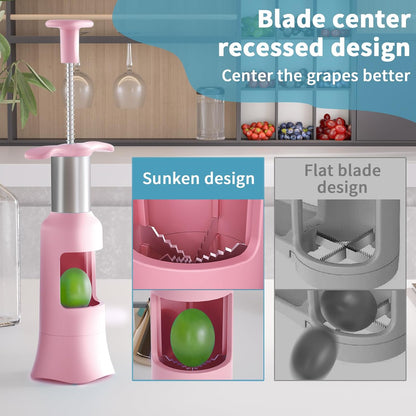 Grape Cutter Tool - Stainless Steel Kitchen Gadgets with 2 Straw Brushes & 2 Types of Slicing - Cherry, Grape, Tomato - Baby Fruit Cutter (Pink)