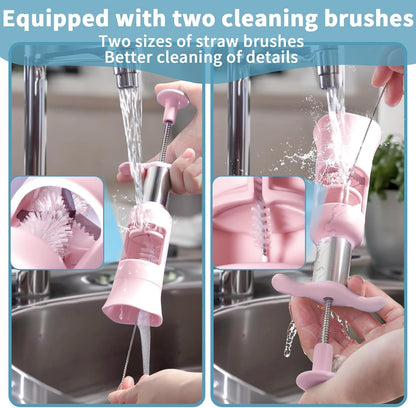 Grape Cutter Tool - Stainless Steel Kitchen Gadgets with 2 Straw Brushes & 2 Types of Slicing - Cherry, Grape, Tomato - Baby Fruit Cutter (Pink)