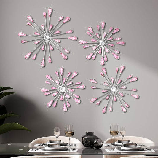 4 Pcs Starburst Wall Decor, Bling Metal Wall Art, Pink