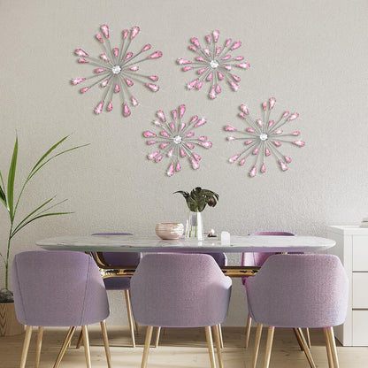 4 Pcs Starburst Wall Decor, Bling Metal Wall Art, Pink