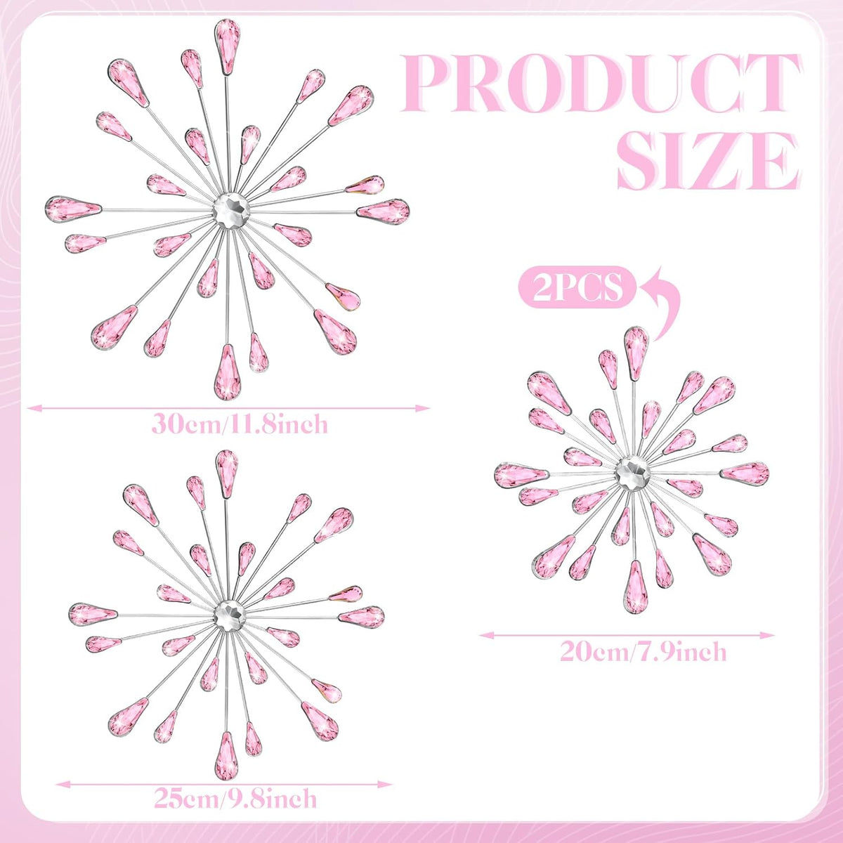 4 Pcs Starburst Wall Decor, Bling Metal Wall Art, Pink